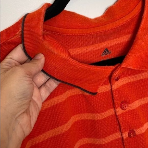 Adidas Climate Men Orange Collared Short Sleeve Striped Polo Shirt Size XXL - Picture 11 of 12